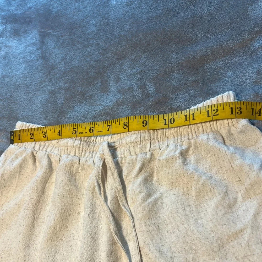 Iris Oatmeal Linen Blend Drawstring Elastic Waist Shorts ISET405 Tan Cream M